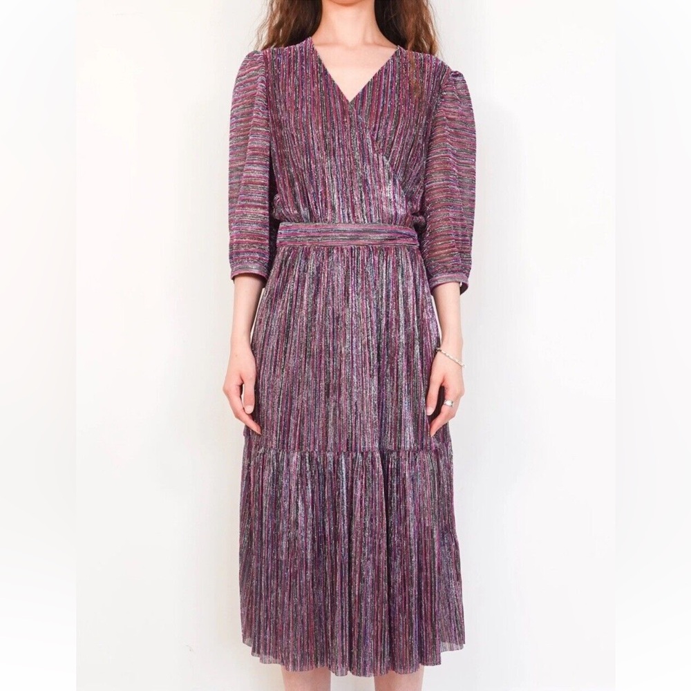 ba&sh Star Metallic Wrap Dress Rose Lady EU 0 US 4